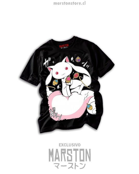 Polera negra Puella Magi Madoka Magica con Kyubey
