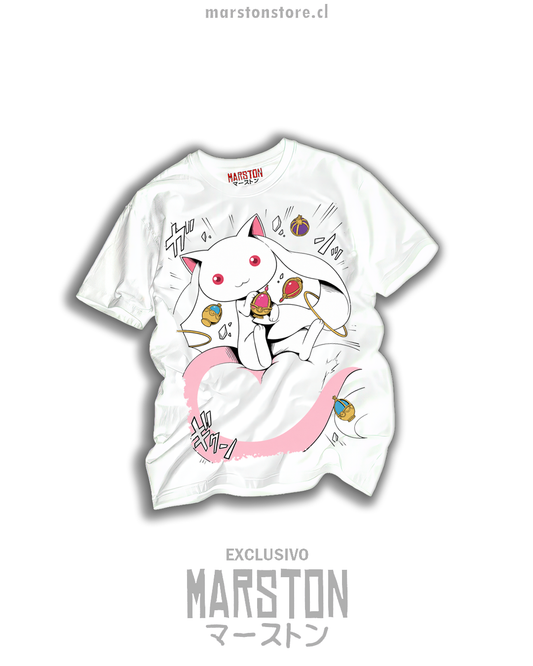 Polera blanca Puella Magi Madoka Magica con Kyubey y Soul Gems