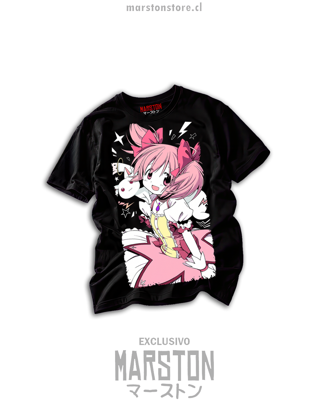 Polera negra Puella Magi Madoka Magica con Madoka Kaname