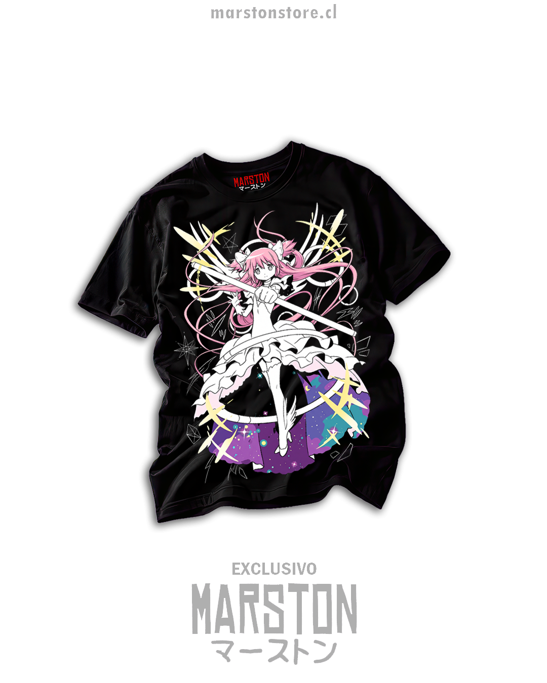 Polera negra Puella Magi Madoka Magica con Madoka Kaname