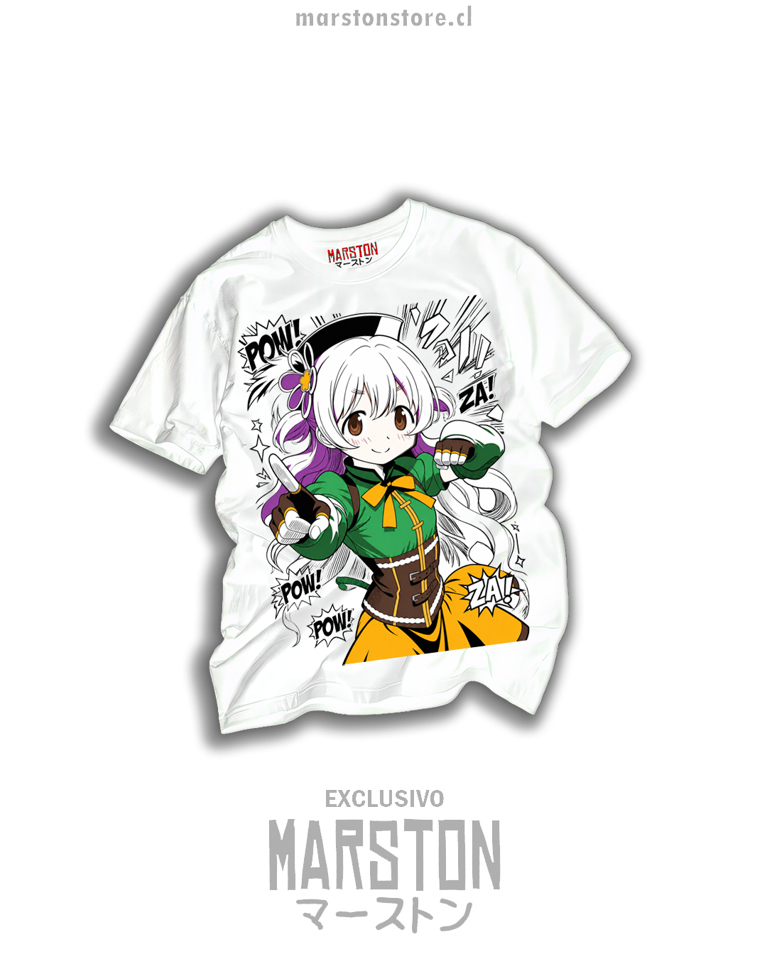 Polera blanca Puella Magi Madoka Magica con personaje de la franquicia
