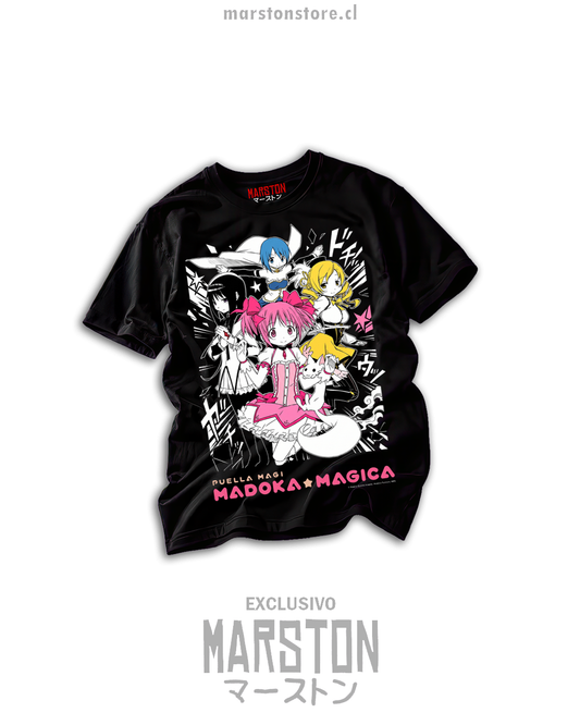 Polera negra Puella Magi Madoka Magica con personajes principales