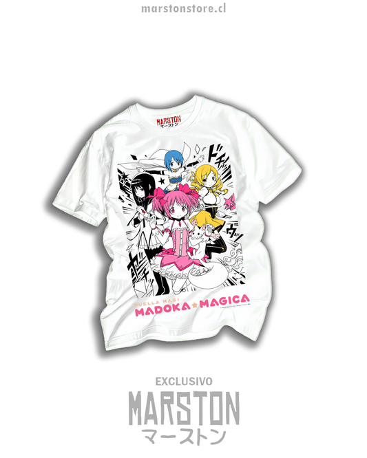 Polera blanca Puella Magi Madoka Magica con Madoka Kaname, Homura Akemi, Sayaka Miki, Mami Tomoe y Kyubey