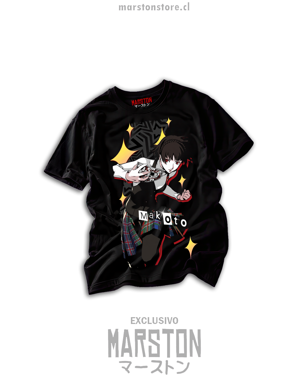 Polera negra Persona 5 con Makoto Niijima