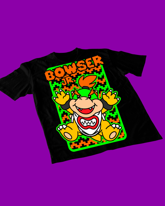 Polera negra Mario Bros con diseño de Bowser Jr.