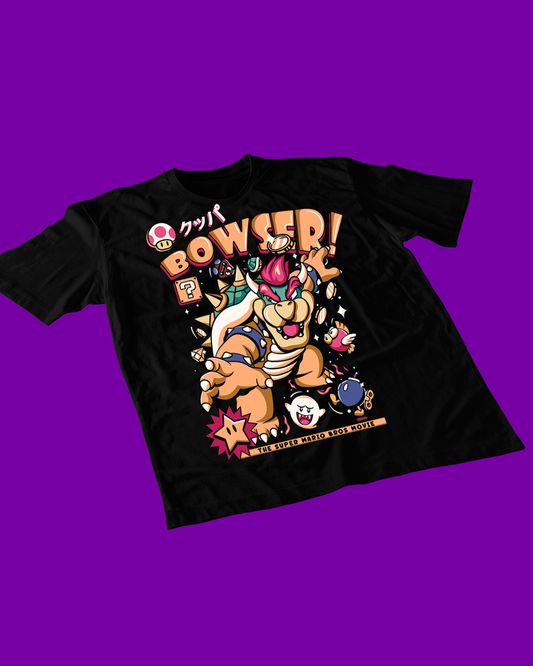 Polera negra Mario Bros con diseño de Bowser