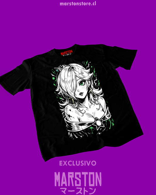 Polera negra Mario Bros con diseño de Rosalina