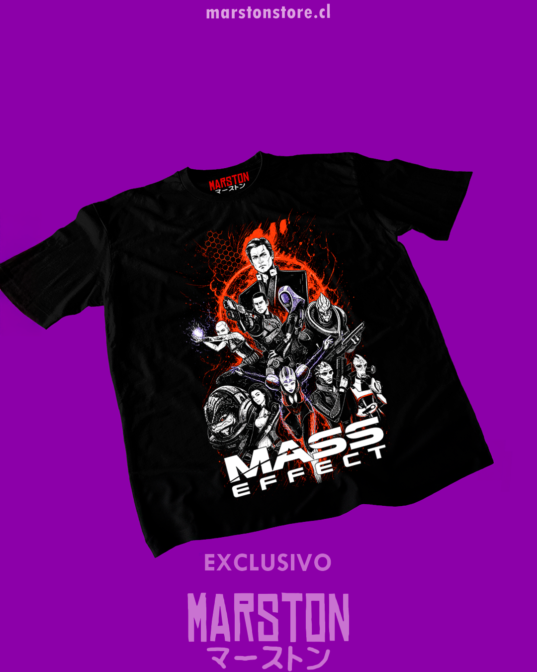 Polera negra con diseño de Mass Effect