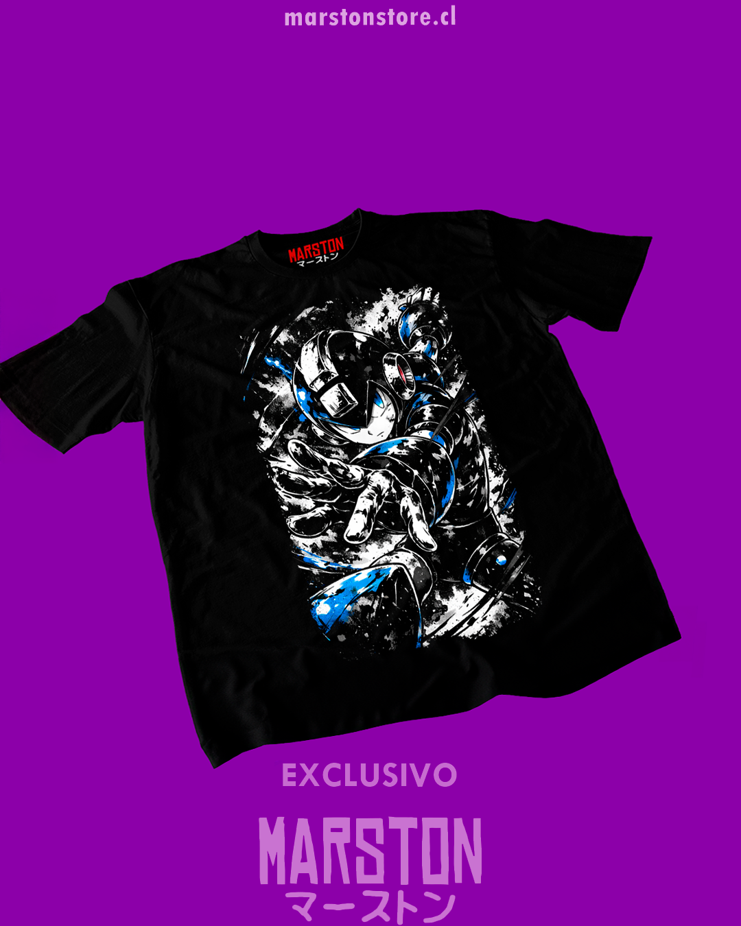 Polera negra con diseño de Mega Man