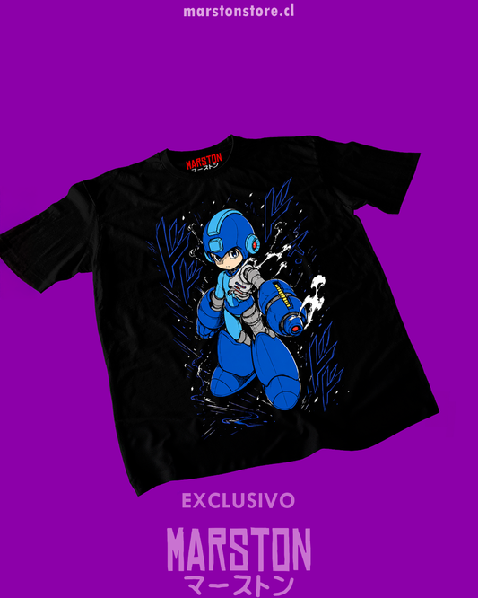 Polera negra con diseño de Mega Man