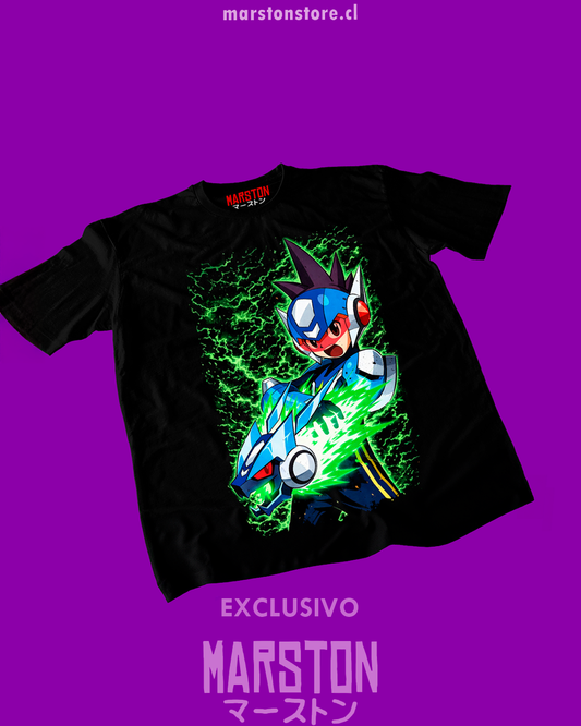 Polera negra con diseño de Mega Man Star Force