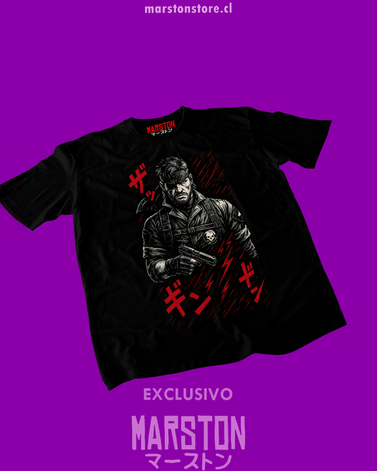 Polera negra Metal Gear Solid 3: Snake Eater con diseño de Big Boss
