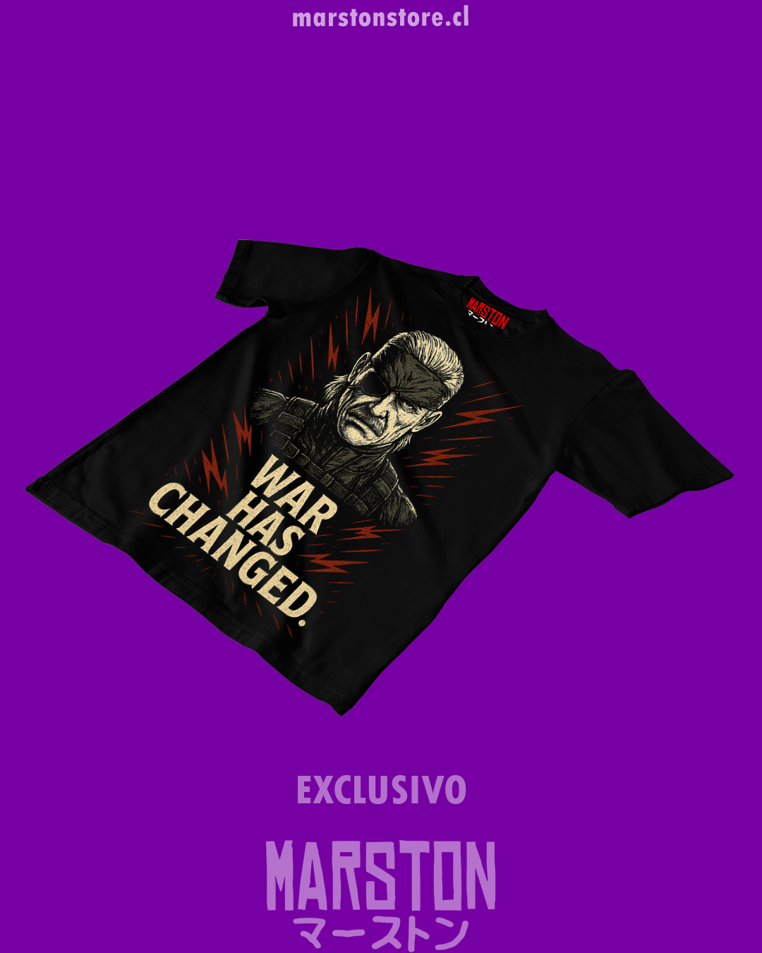 Polera negra Metal Gear Solid 4 con diseño de Solid Snake