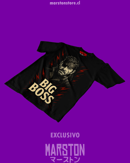 Polera negra Metal Gear Solid con diseño de Big Boss