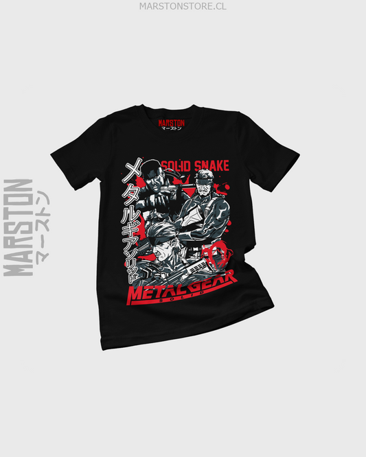 Polera negra Metal Gear Solid con diseño de Solid Snake