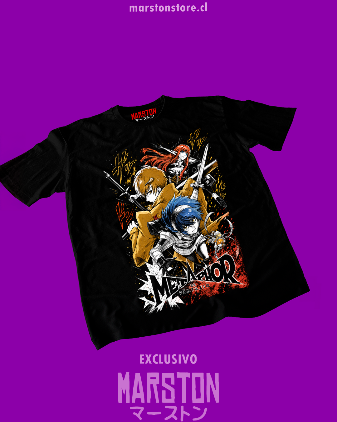 Polera negra con diseño de Metaphor: ReFantazio