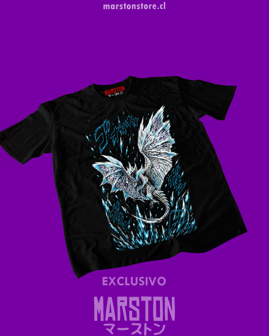 Polera negra Monster Hunter con diseño de Velkhana