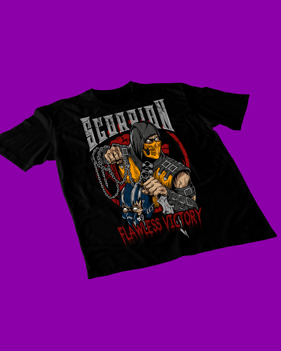 Polera negra Mortal Kombat con diseño de Scorpion