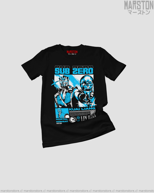 Polera negra Mortal Kombat con diseño de Sub-Zero
