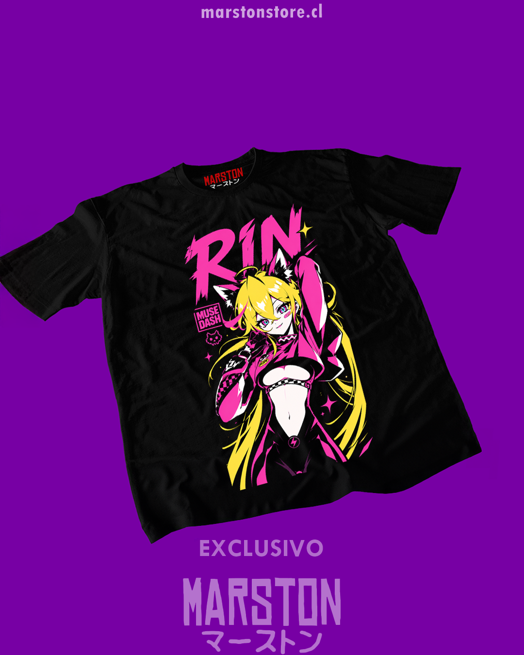 Polera negra con diseño de Muse Dash
