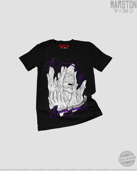 Polera negra Naruto con diseño de Gedo Mazo