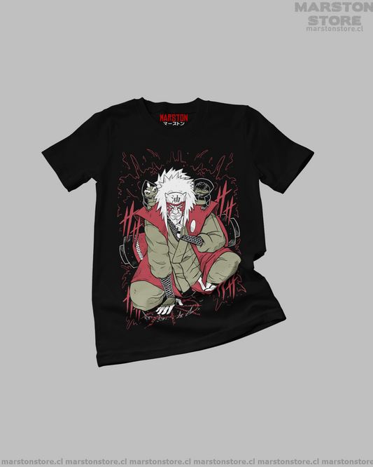 Polera negra Naruto con diseño de Jiraiya