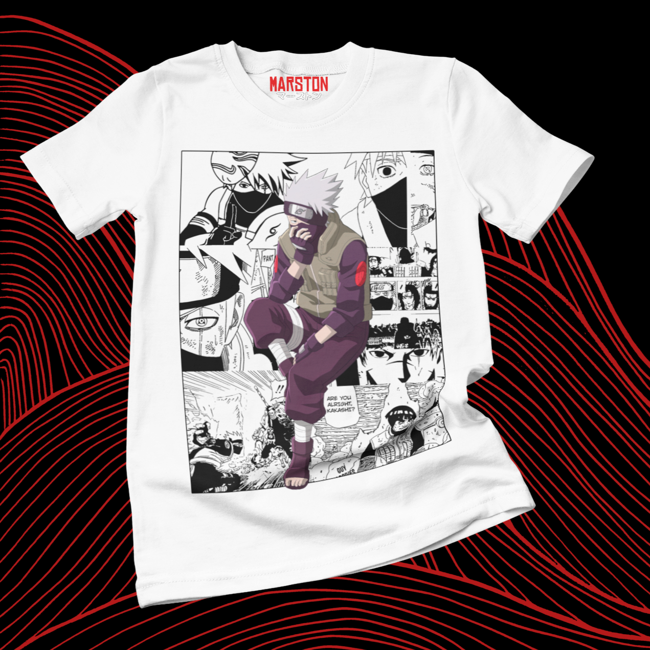 Polera blanca Naruto con diseño de Kakashi Hatake
