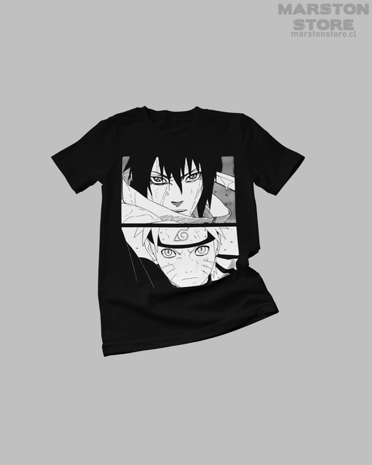 Polera negra Naruto con Naruto Uzumaki y Sasuke Uchiha