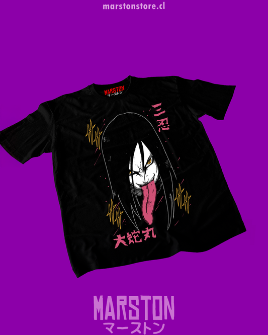Polera negra Naruto con diseño de Orochimaru