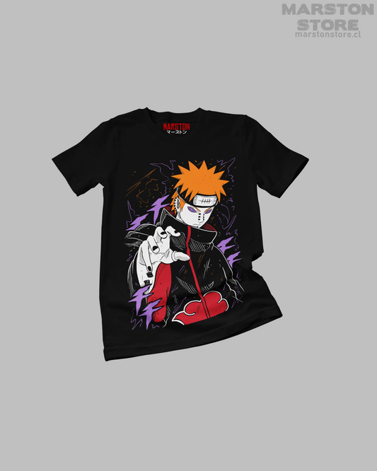 Polera negra Naruto con diseño de Pain