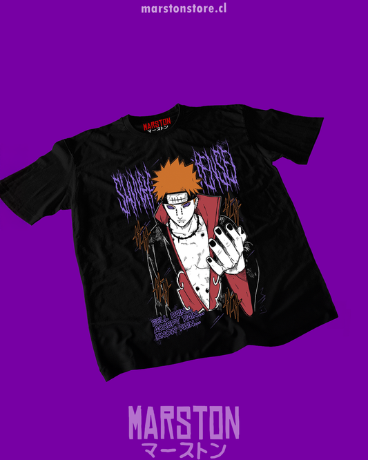 Polera negra Naruto con diseño de Pain