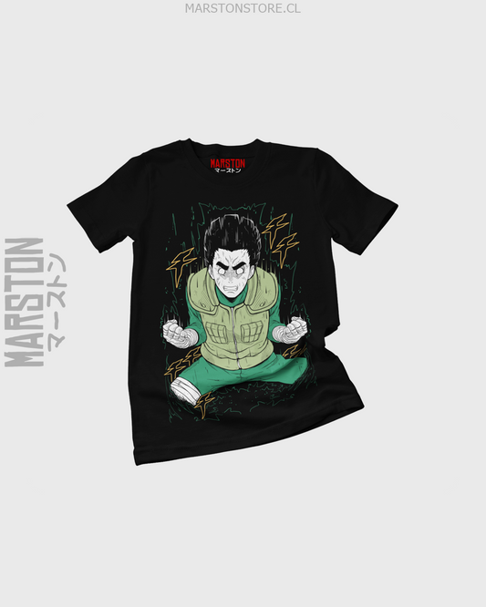 Polera negra Naruto con diseño de Rock Lee