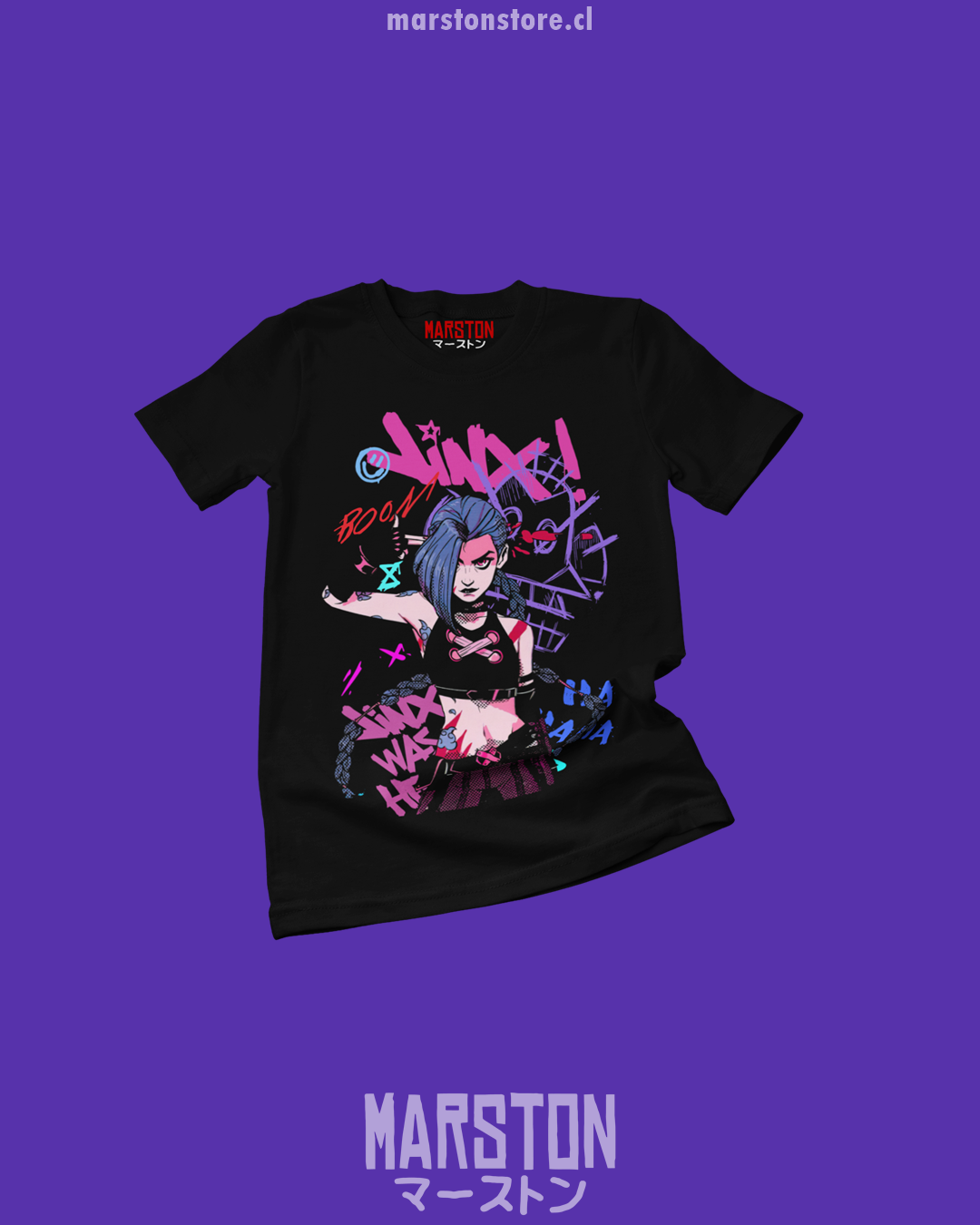 Polera negra de Arcane con Jinx