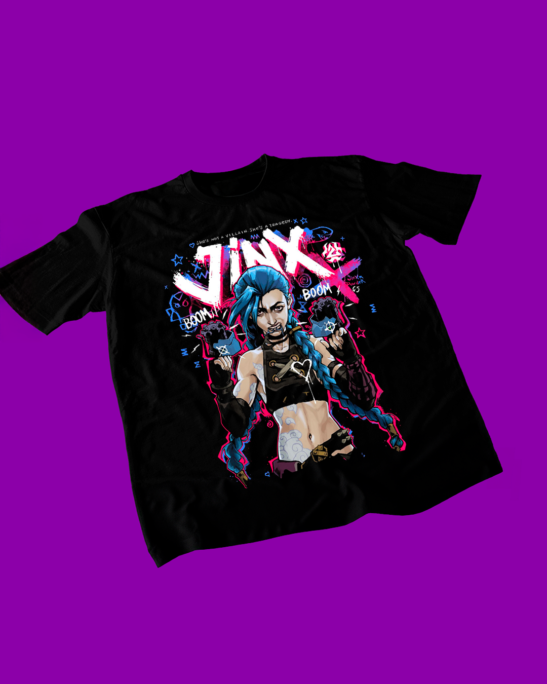 Polera negra de Arcane con Jinx