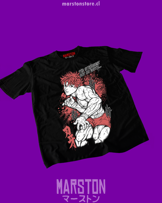 Polera negra de Baki con Baki Hanma