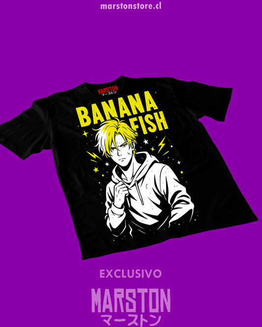 Polera negra de Banana Fish con Ash Lynx