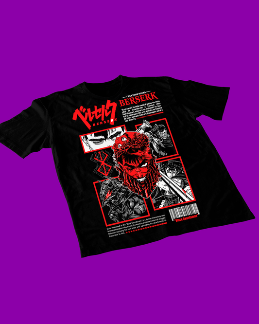 Polera negra de Berserk con diseño de Guts