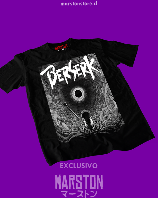 Polera negra de Berserk con diseño de Guts