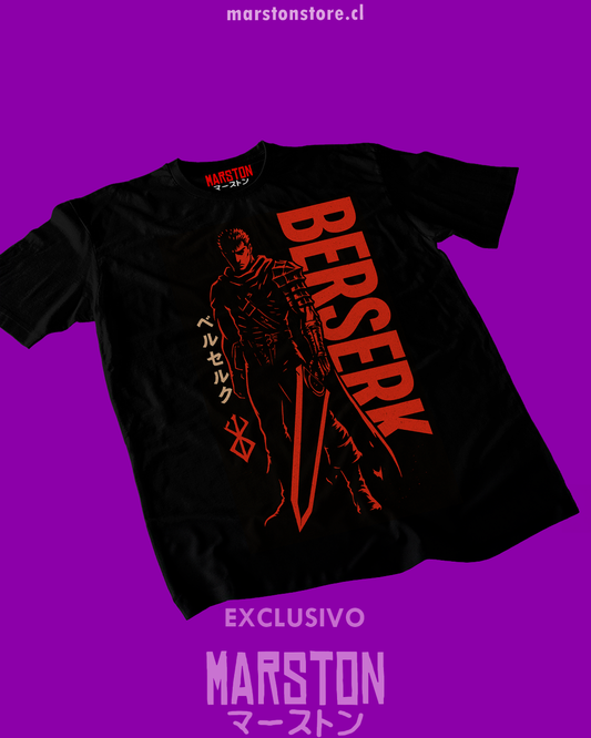 Polera negra de Berserk con diseño de Guts