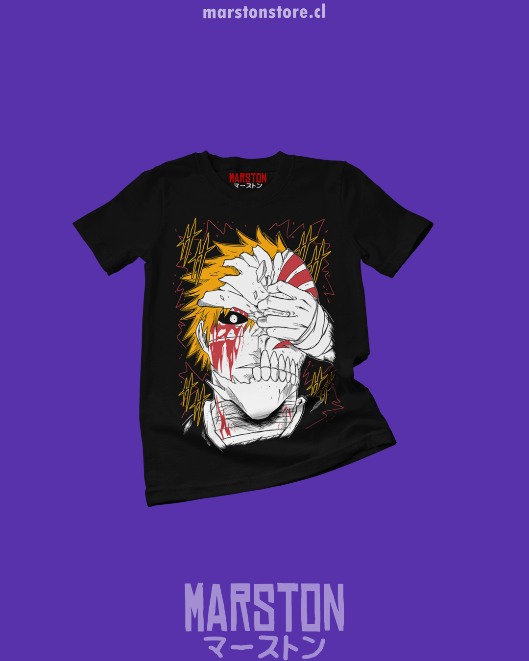 Polera negra de Bleach con diseño anime
