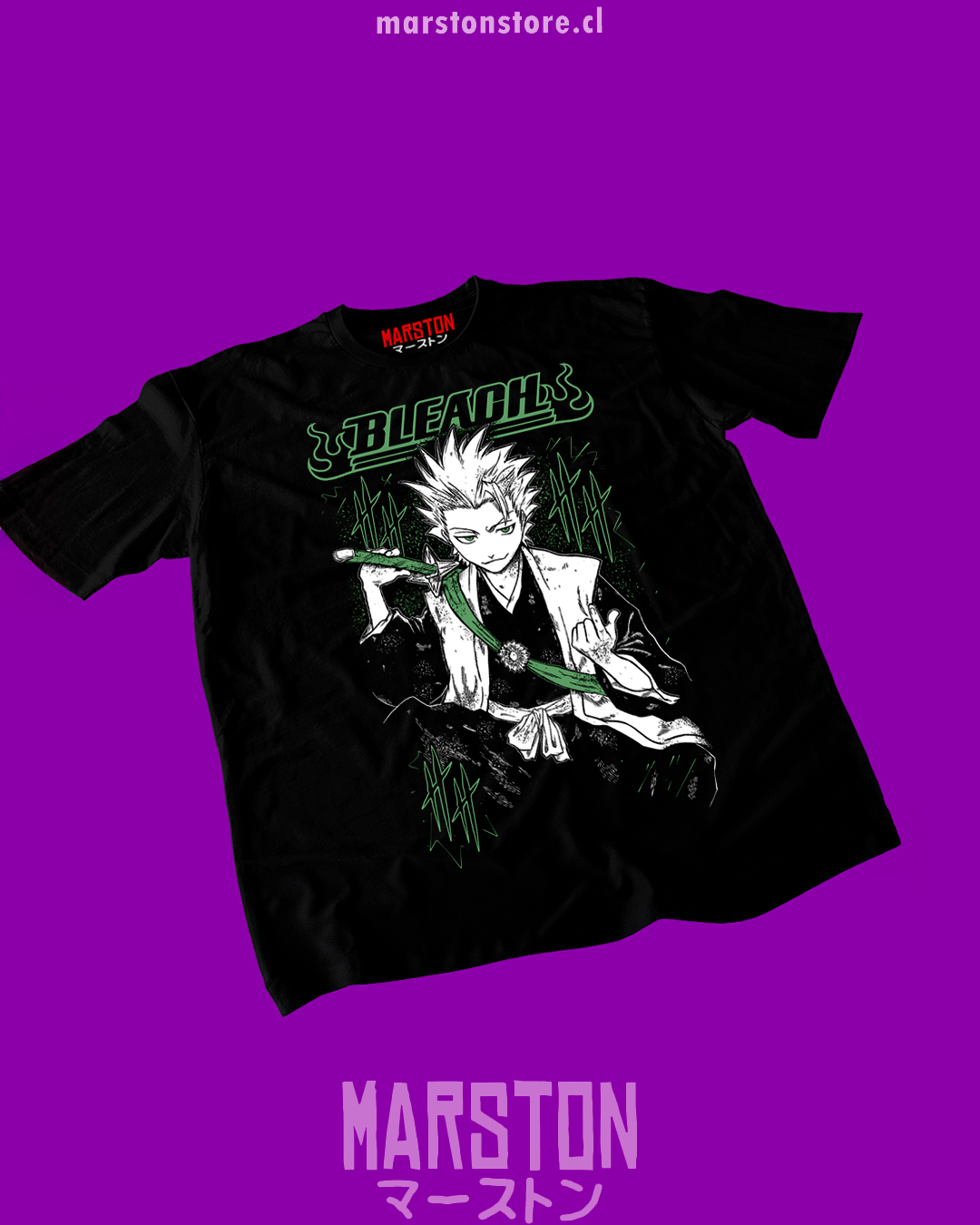 Polera negra de Bleach con diseño anime