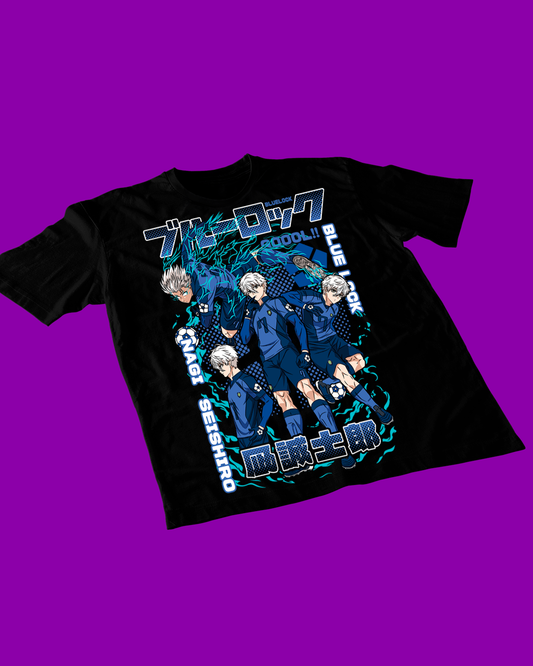 Polera negra de Blue Lock con diseño anime