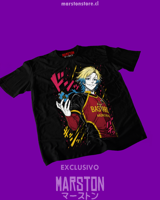 Polera negra de Blue Lock con Michael Kaiser
