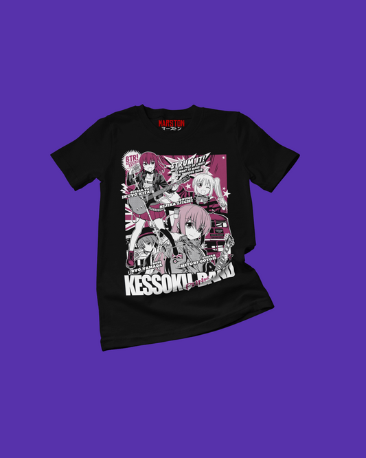 Polera negra de Bocchi the Rock! con diseño anime