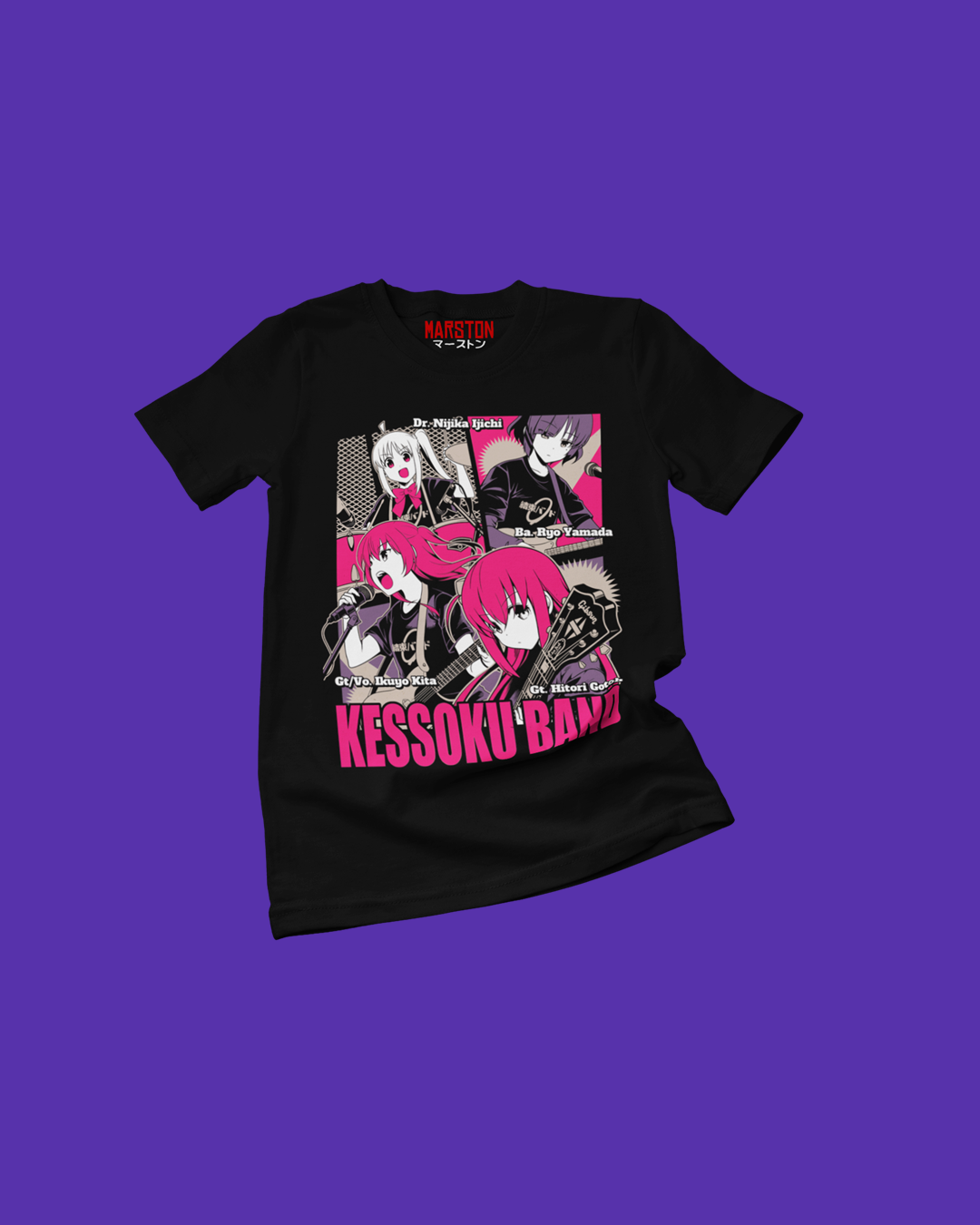 Polera negra de Bocchi the Rock! con diseño anime