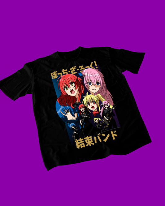 Polera negra de Bocchi the Rock! con diseño anime