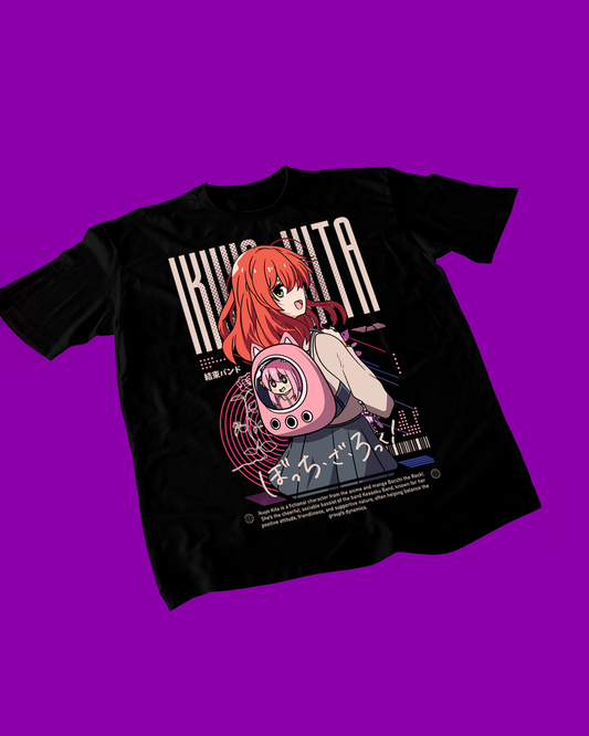 Polera negra de Bocchi the Rock! con diseño anime