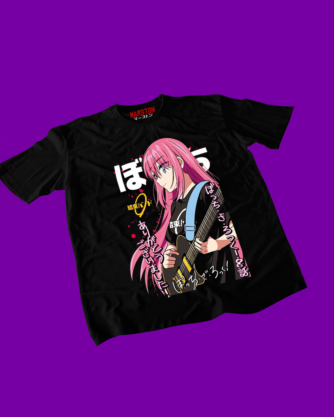 Polera negra de Bocchi the Rock! con diseño anime