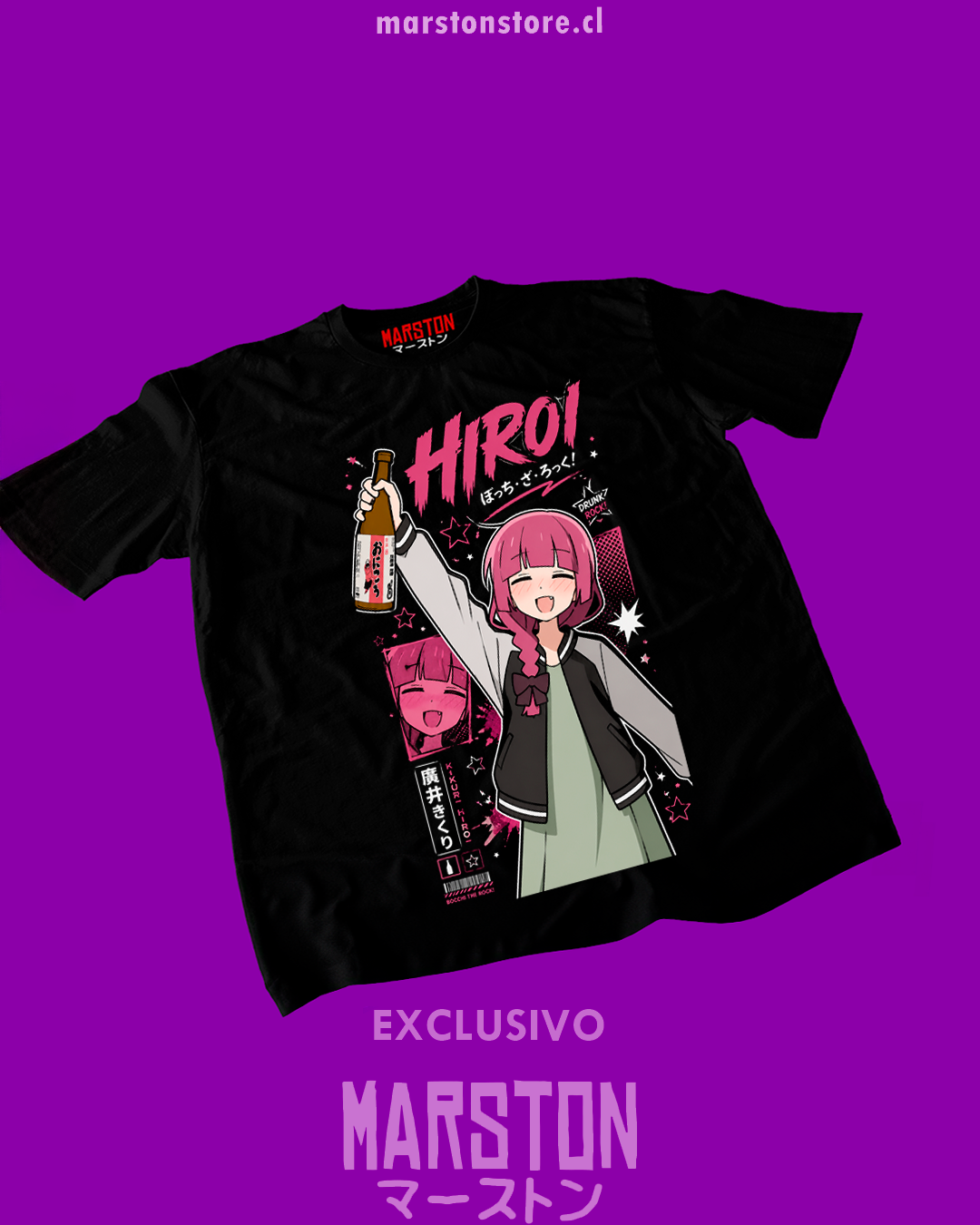 Polera negra de Bocchi the Rock! con Kikuri Hiroi
