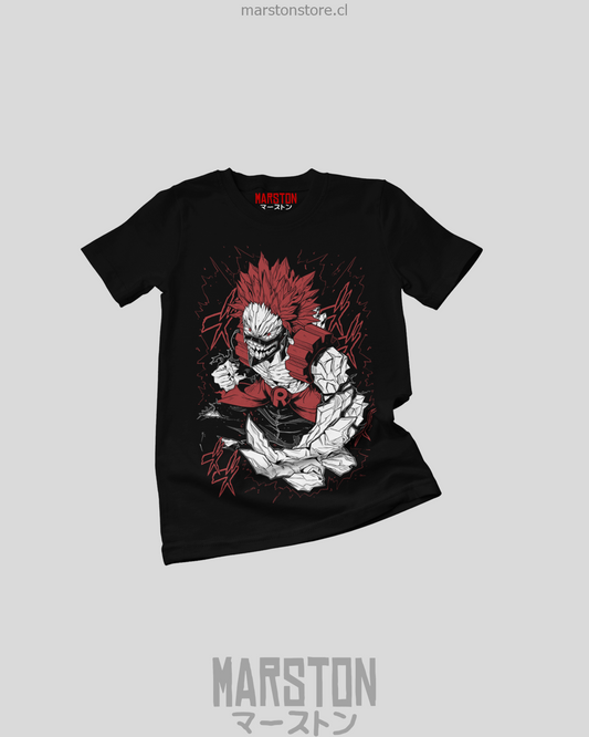 Polera negra de Boku no Hero Academia (My Hero Academia) con Eijiro Kirishima como Red Riot Unbreakable